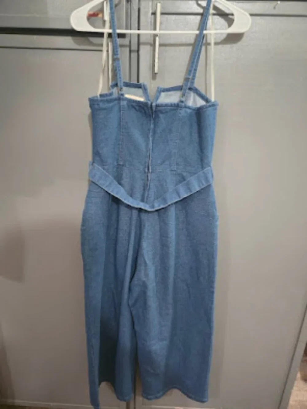 Dear Heart Denim Midi Dress Blue Sleeveless Belted Fit & Flare Women's M